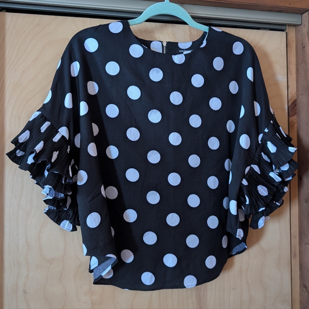 Vivid Importers NY Elegant Polka Dot Blouse with Ruffle Sleeves